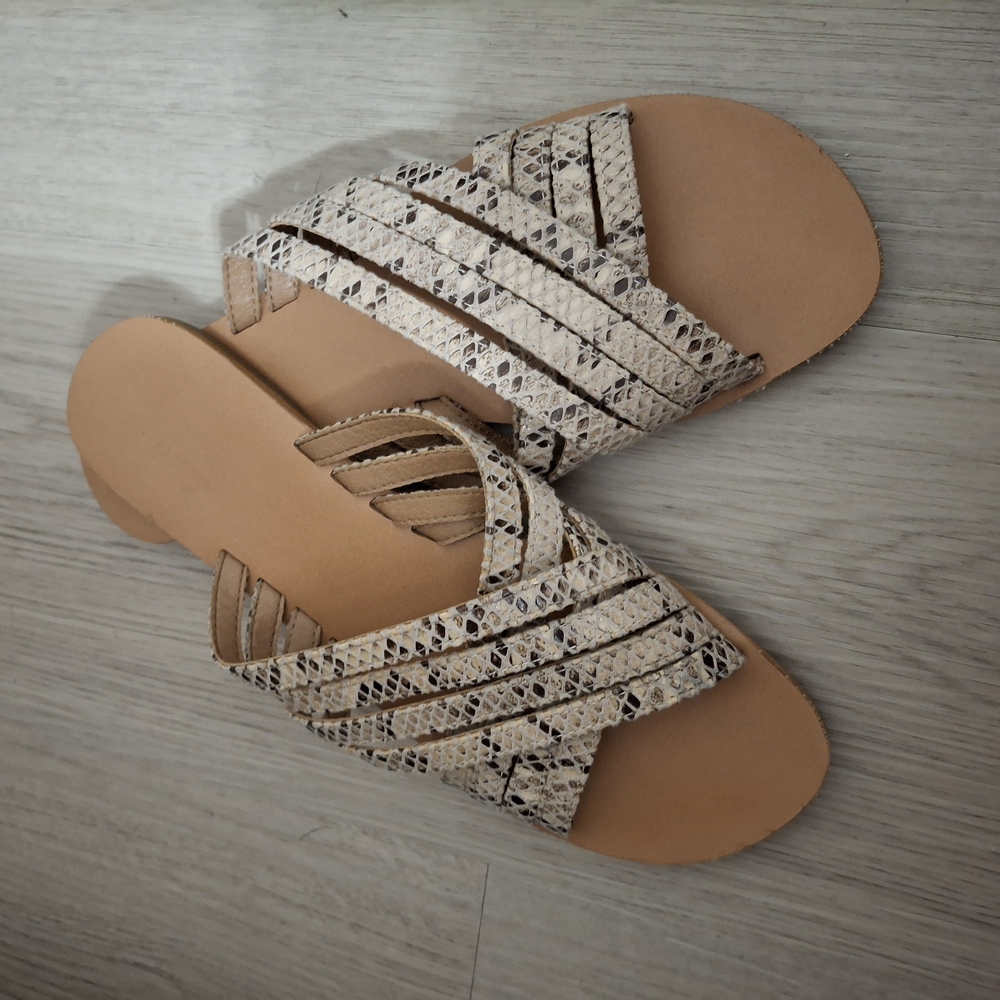 a new day Tan and Cream Sandals with Crisscross Straps